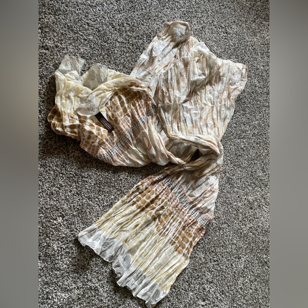 Coach Polka Dot Scarf in Cream, Tan and Gray